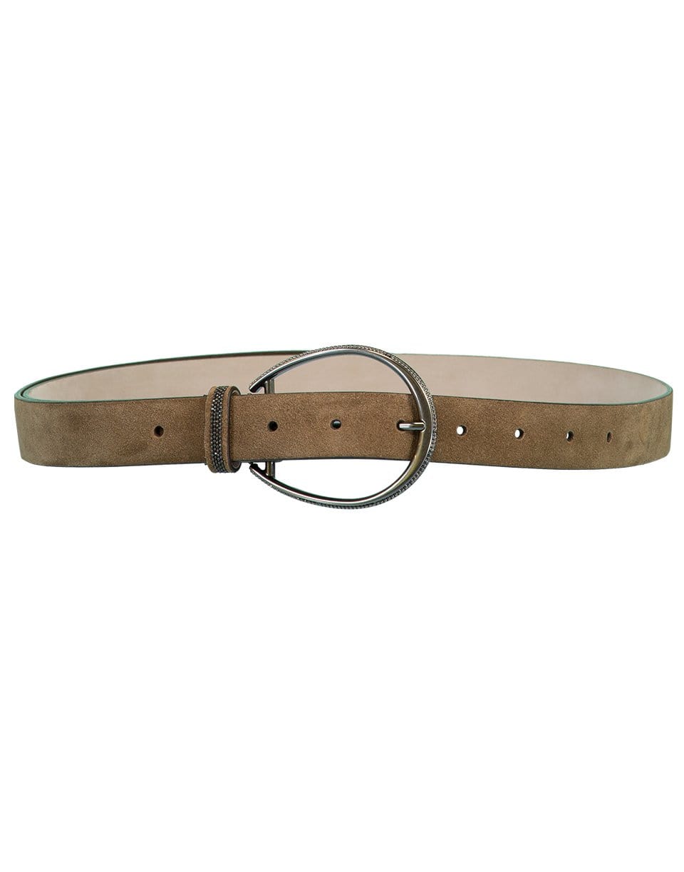 BRUNELLO CUCINELLI-Suede Round Buckle Belt-