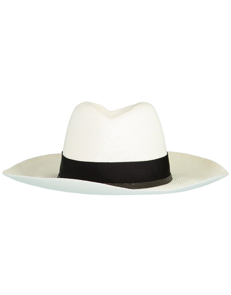 BRUNELLO CUCINELLI-Ribbon Tie Woven Monili Hat-BLANCO