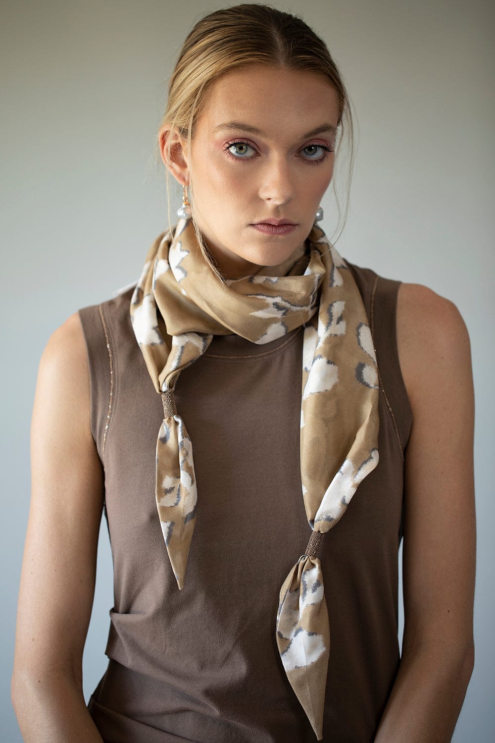 BRUNELLO CUCINELLI-Printed Scarf With Monili-ADIMORO