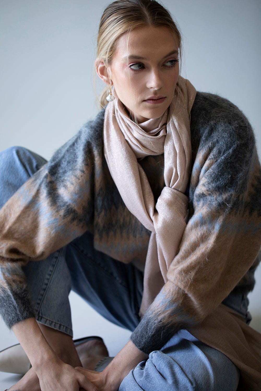 BRUNELLO CUCINELLI-Cashmere Silk Lurex Scarf - Almond Butter-ALMOND BUTTER