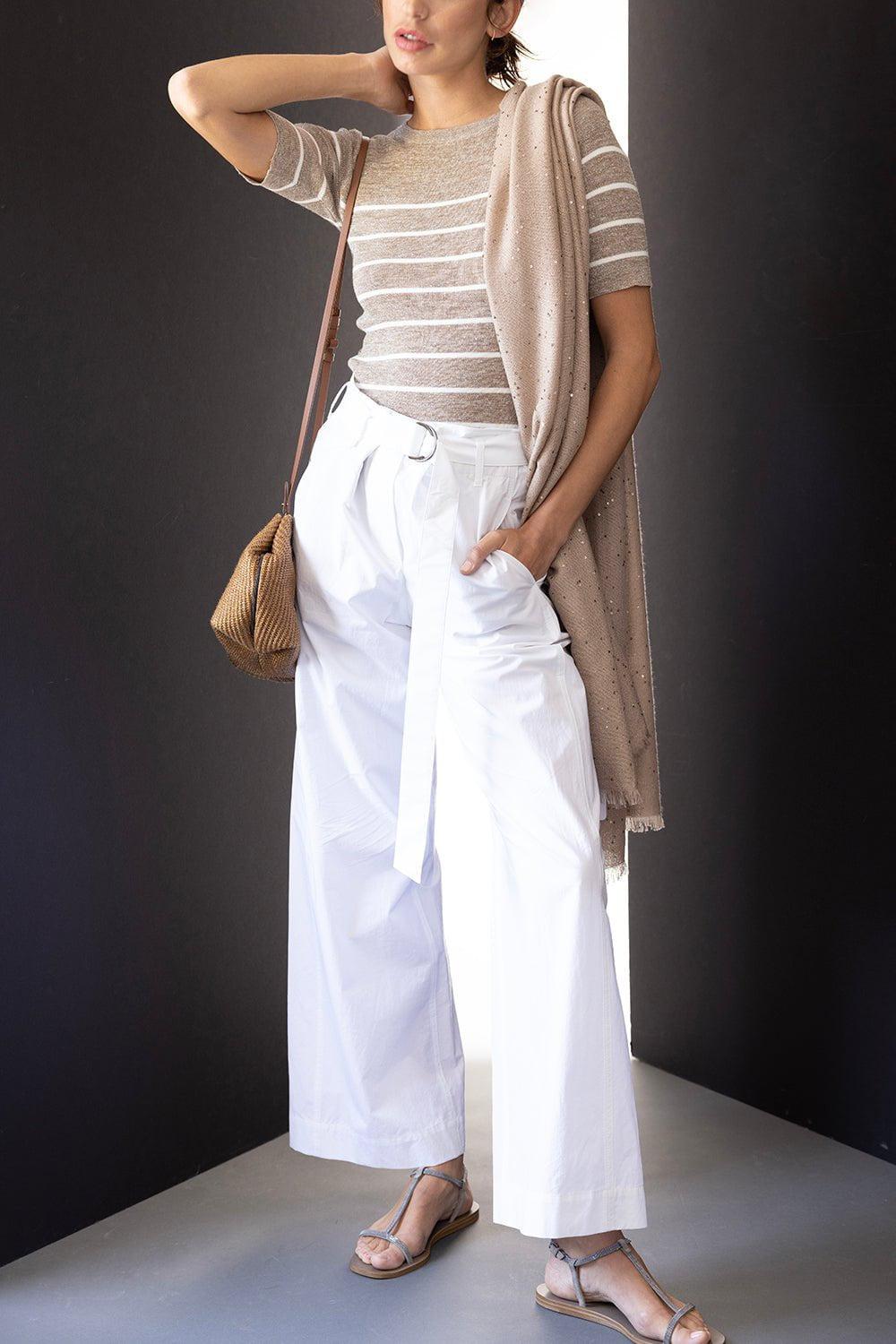BRUNELLO CUCINELLI-Cashmere Silk Pailette Scarf - Almond Butter-ALMOND BUTTER