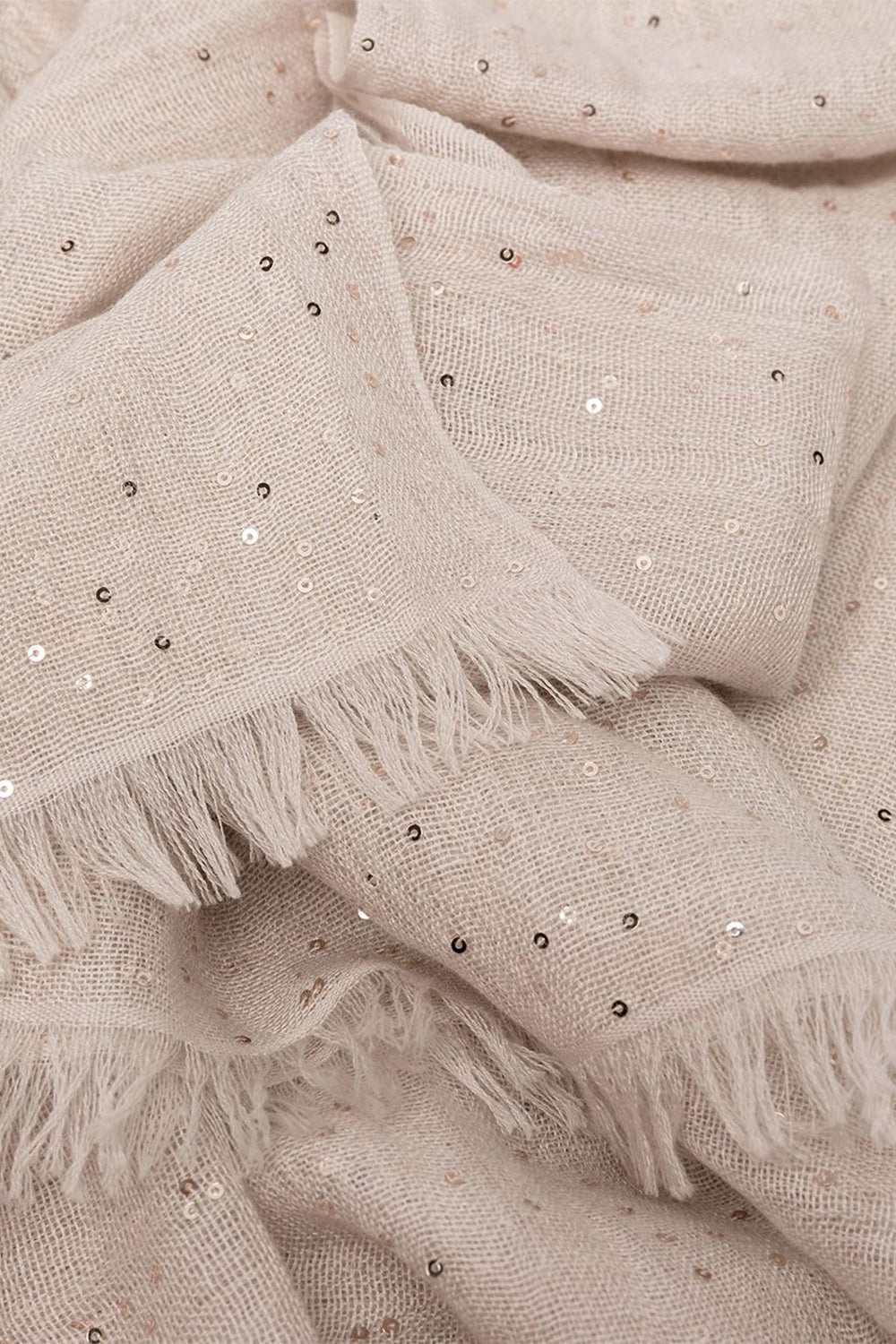 BRUNELLO CUCINELLI-Cashmere Silk Pailette Scarf - Almond Butter-ALMOND BUTTER
