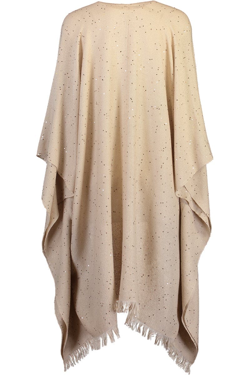 BRUNELLO CUCINELLI-Cashmere Silk Paillette Poncho-ALMOND