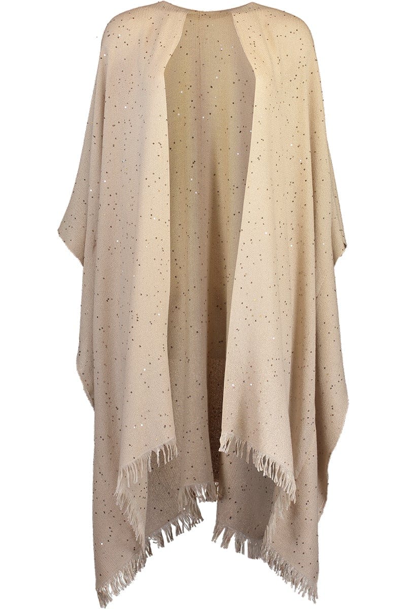 BRUNELLO CUCINELLI-Cashmere Silk Paillette Poncho-ALMOND