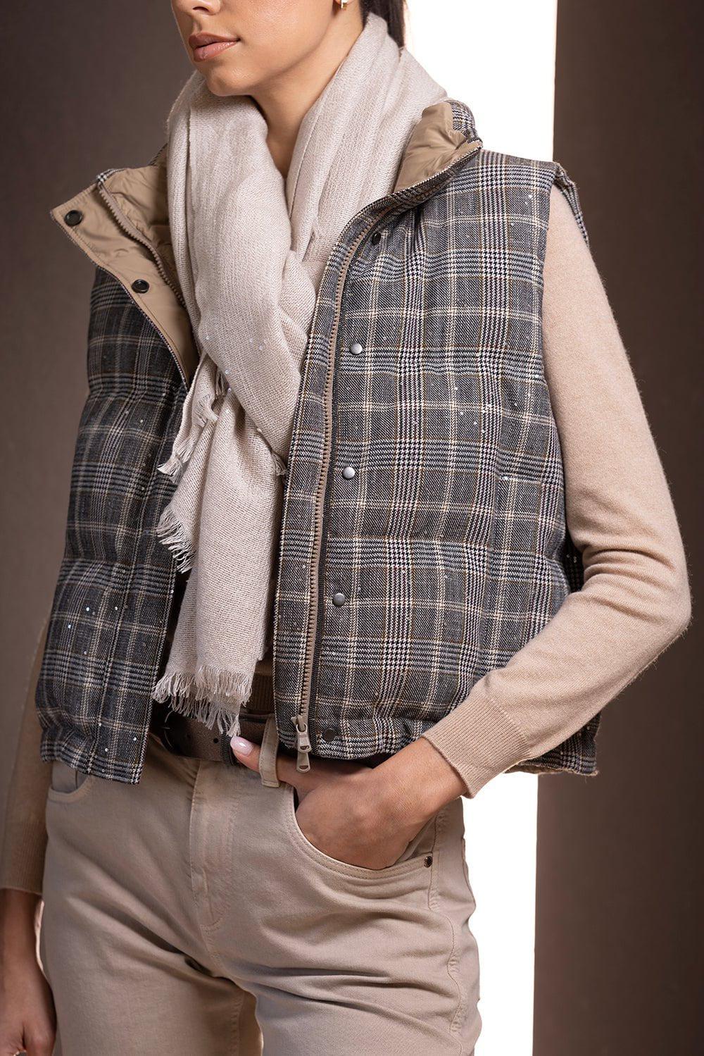 BRUNELLO CUCINELLI-Silk Paillette Scarf - Beige-BEIGE