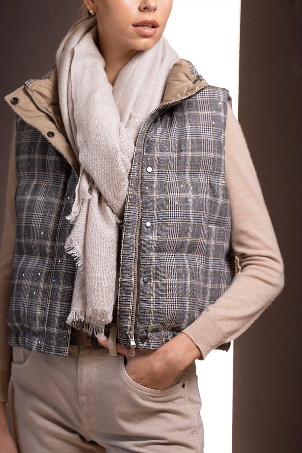 BRUNELLO CUCINELLI-Silk Paillette Scarf - Beige-BEIGE