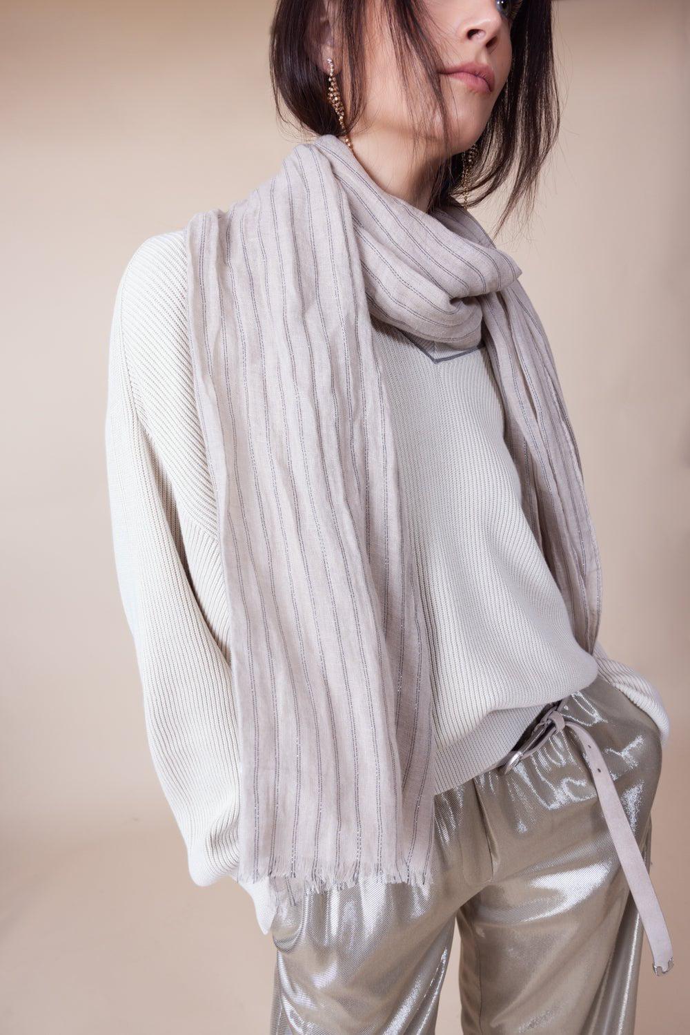BRUNELLO CUCINELLI-Striped Scarf - Beige-BEIGE