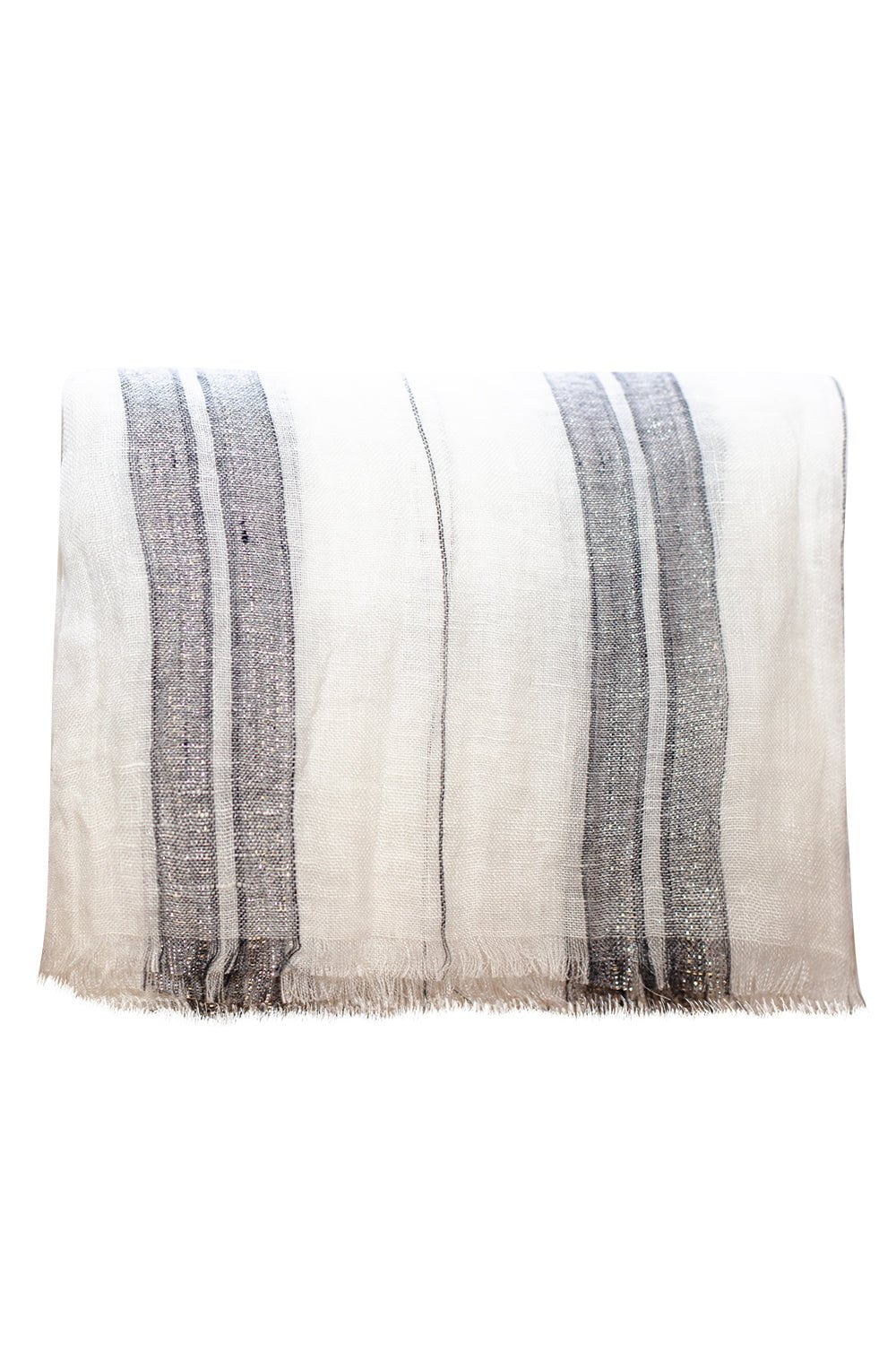 BRUNELLO CUCINELLI-Linen Lurex Stripe Scarf-BIA/SLVR
