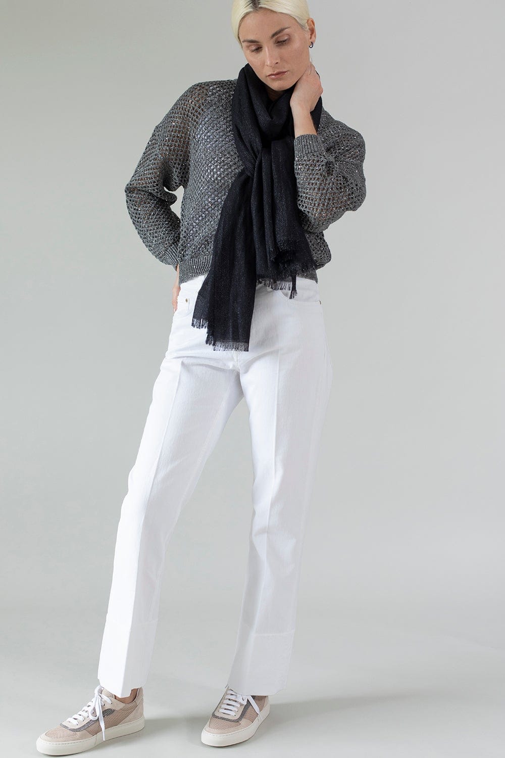 BRUNELLO CUCINELLI-Cashmere Silk Lurex Scarf-BLACK