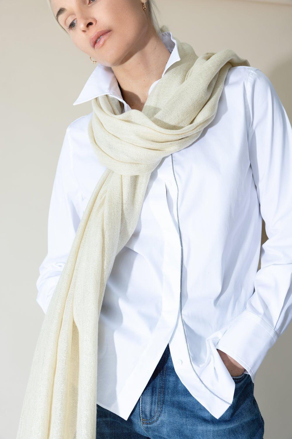 BRUNELLO CUCINELLI-Lurex Scarf - Butter-BUTTER