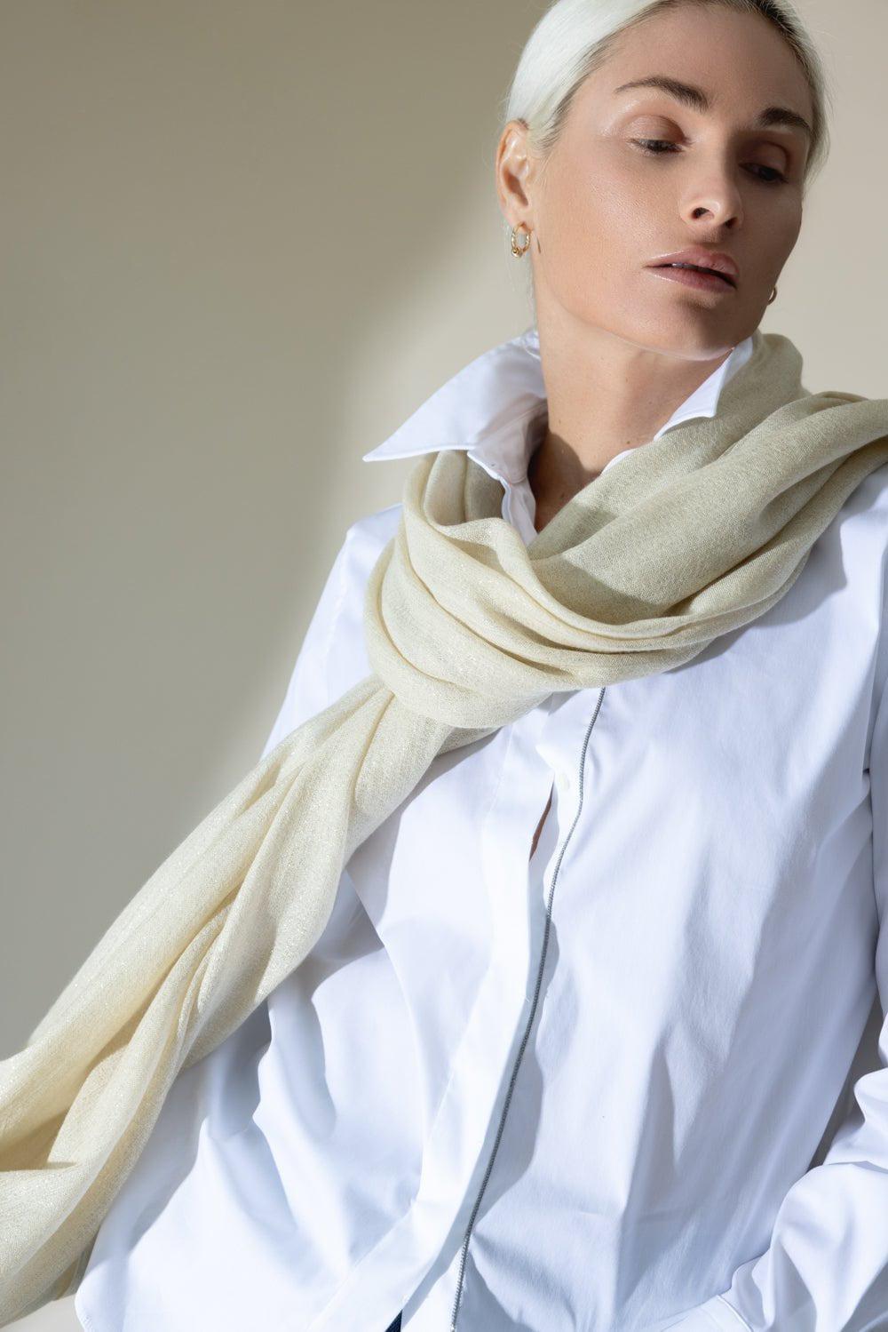 BRUNELLO CUCINELLI-Lurex Scarf - Butter-BUTTER