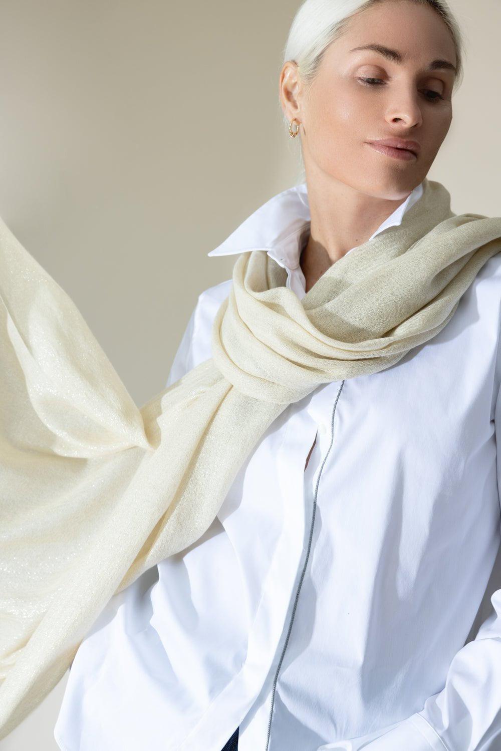 BRUNELLO CUCINELLI-Lurex Scarf - Butter-BUTTER