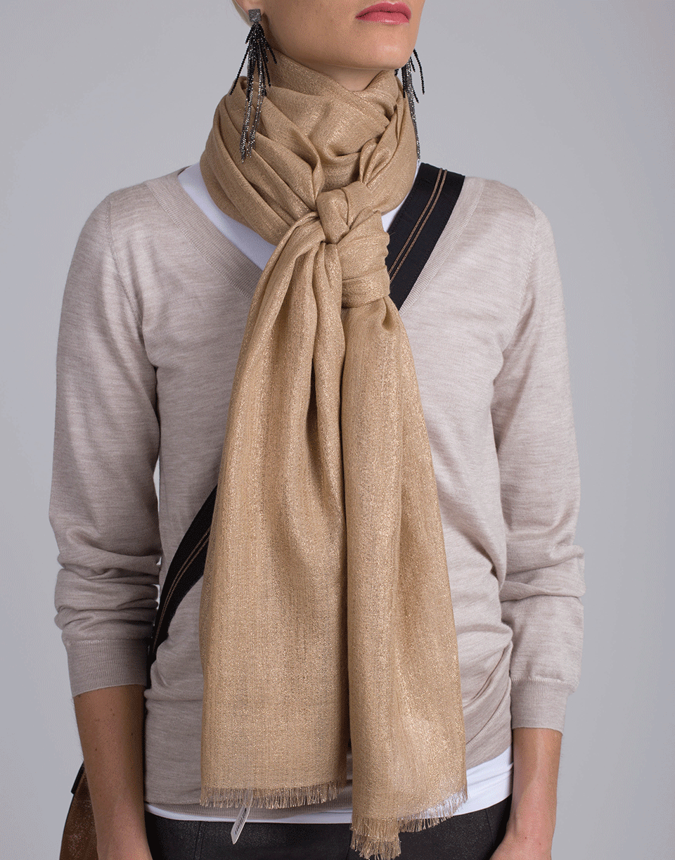 BRUNELLO CUCINELLI-Cashmere And Silk Lurex Scarf-CAMEL