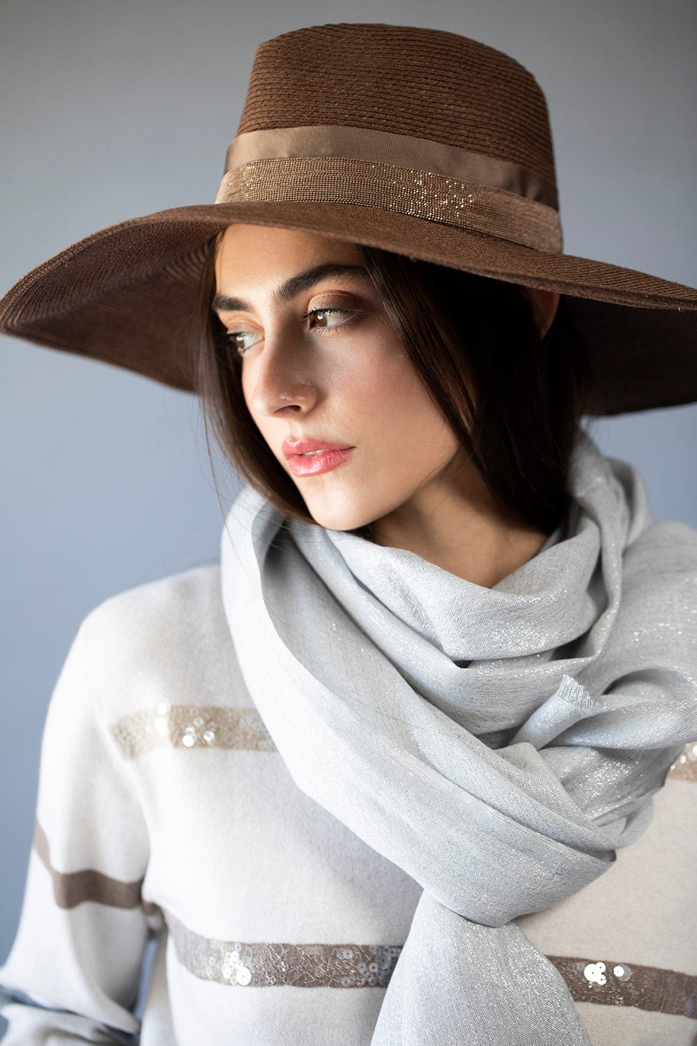 BRUNELLO CUCINELLI-Cashmere Silk Lurex Scarf - Ciottolo-CIOTTOLO