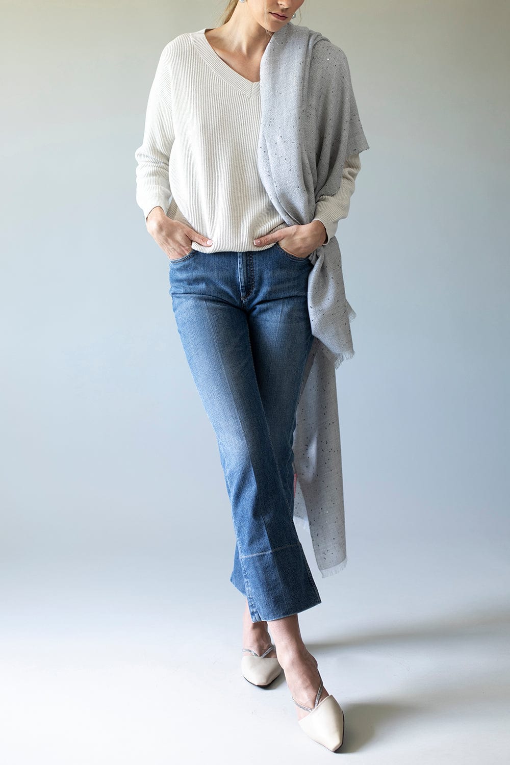 BRUNELLO CUCINELLI-Cashmere Silk Paillette Scarf - Ciottolo-CIOTTOLO