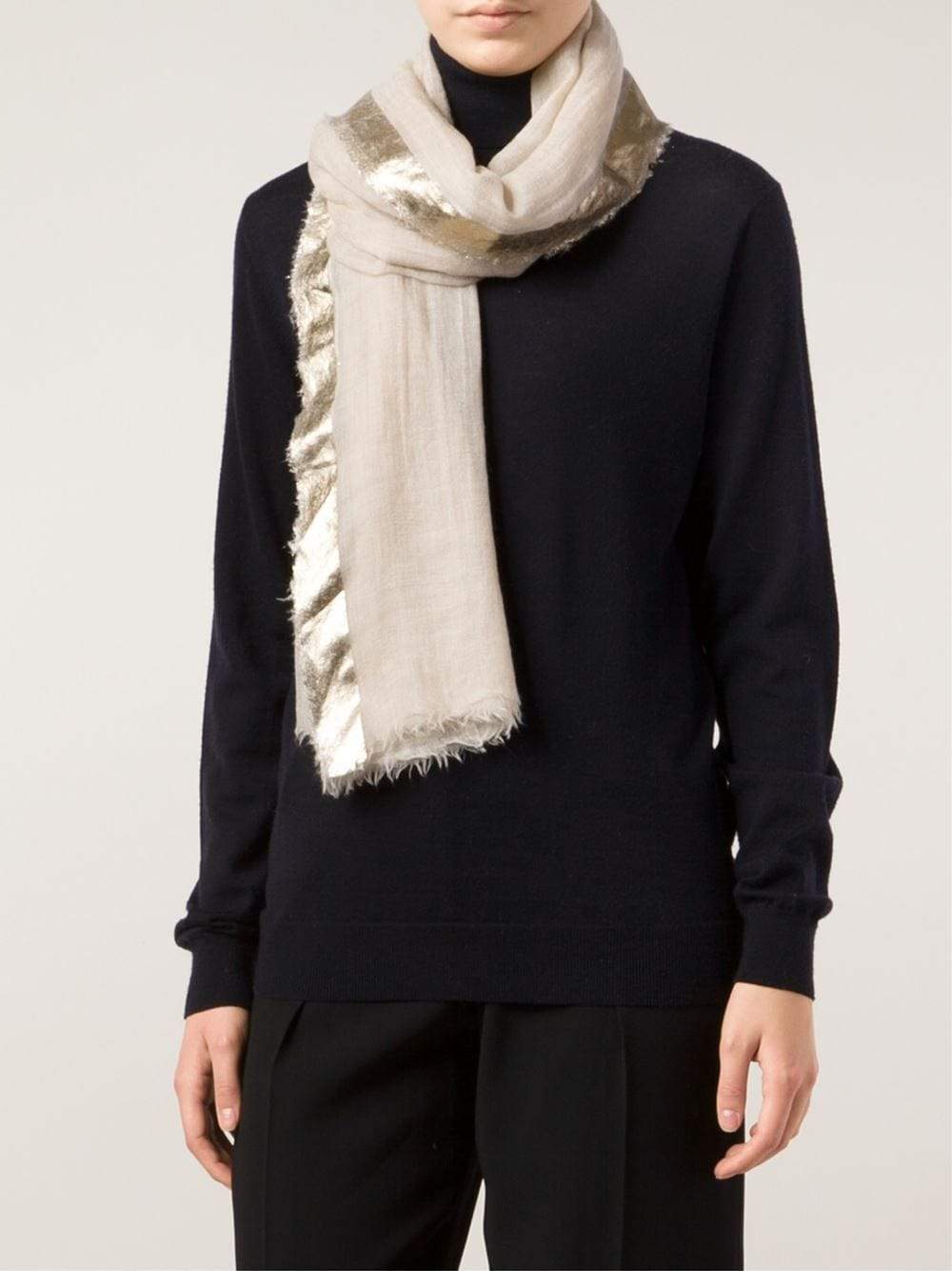 BRUNELLO CUCINELLI-Lame Border Cashmere Scarf-DSRT/VAN