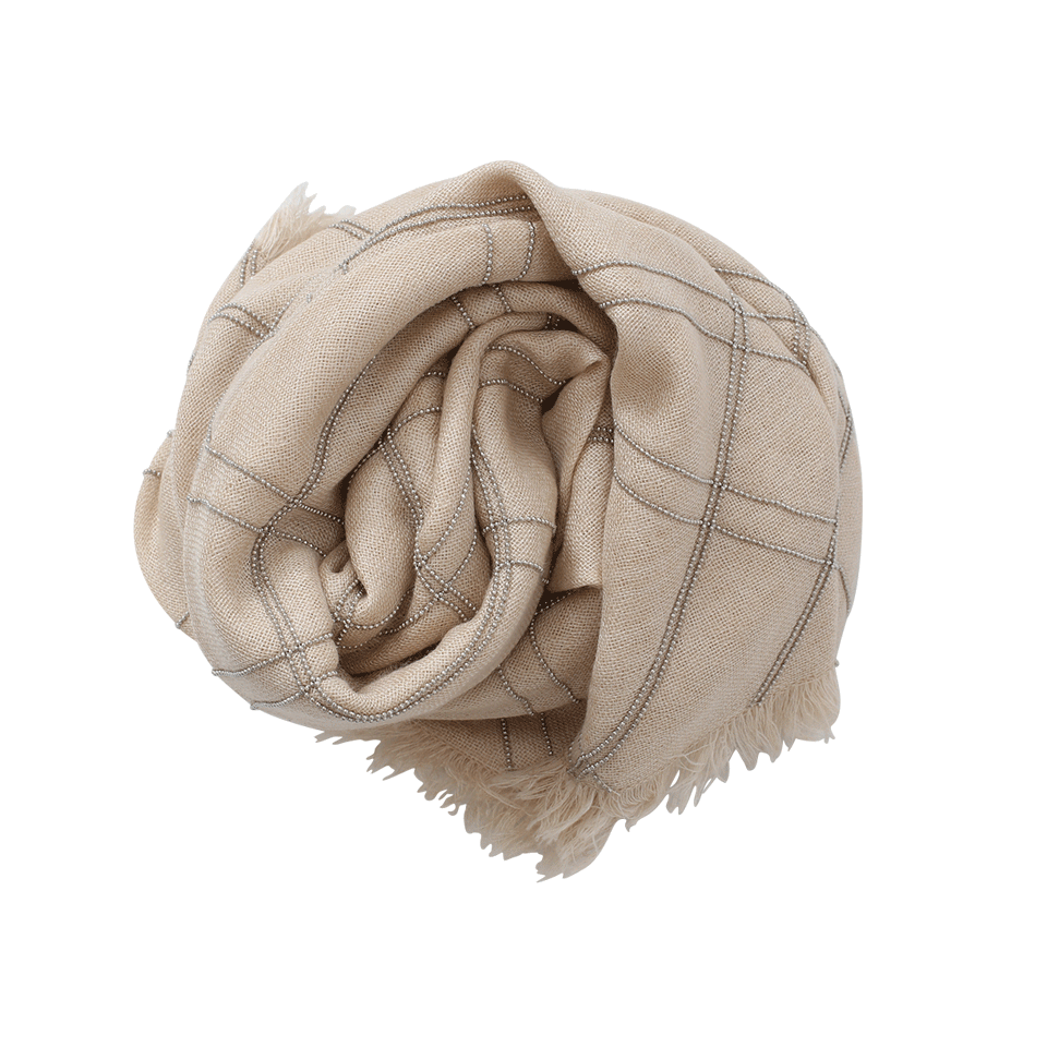 BRUNELLO CUCINELLI-Plaid Monili Triangle Scarf-HONEY