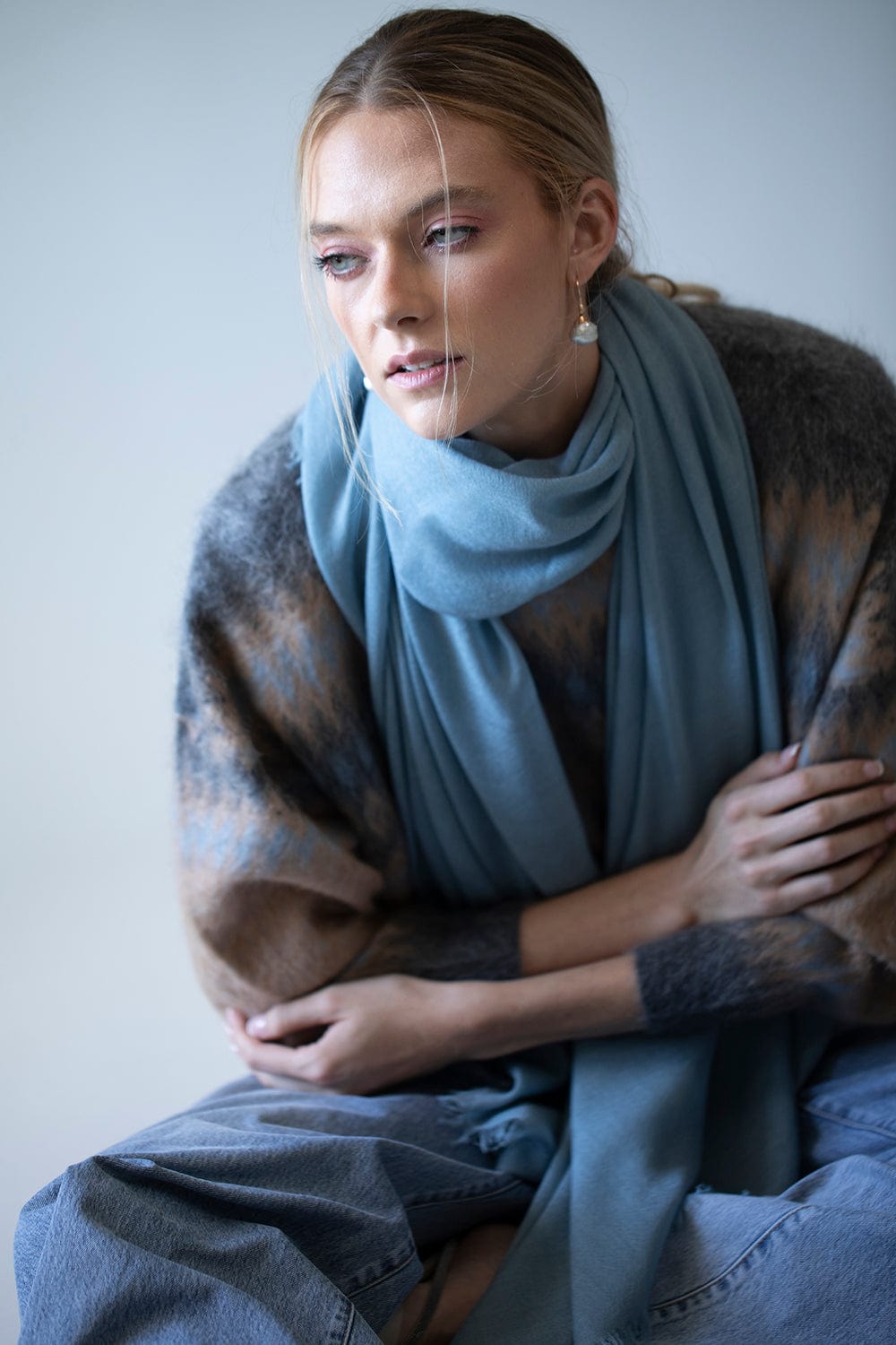 BRUNELLO CUCINELLI-Cashmere Silk Fringe Scarf - Laguna-LAGUNA