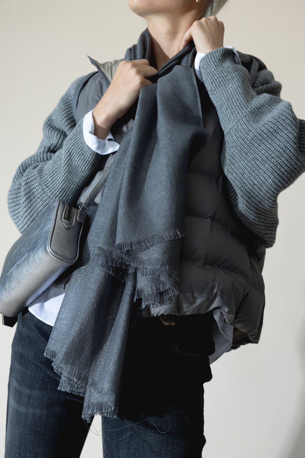 BRUNELLO CUCINELLI-Lurex Scarf - Lead-LEAD