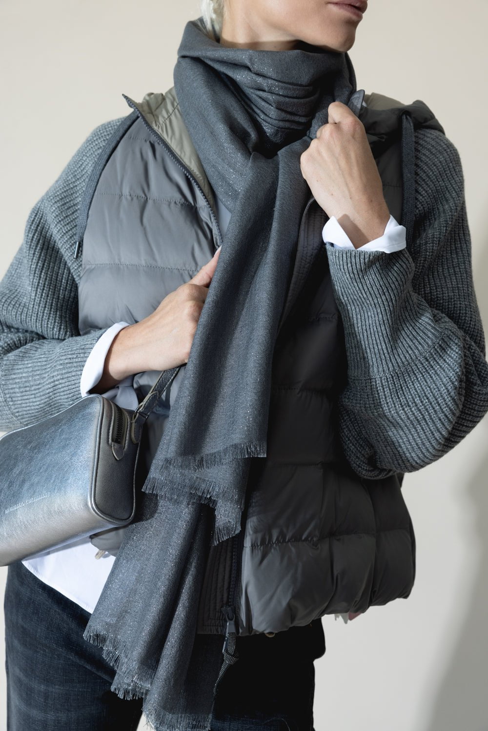 BRUNELLO CUCINELLI-Lurex Scarf - Lead-LEAD
