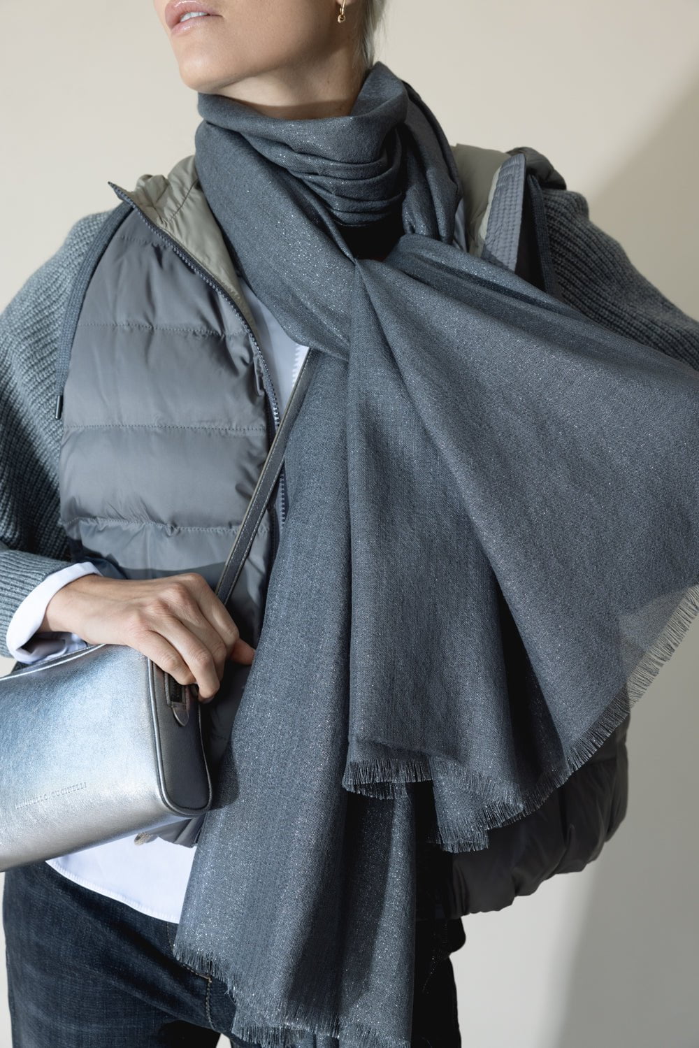 BRUNELLO CUCINELLI-Lurex Scarf - Lead-LEAD