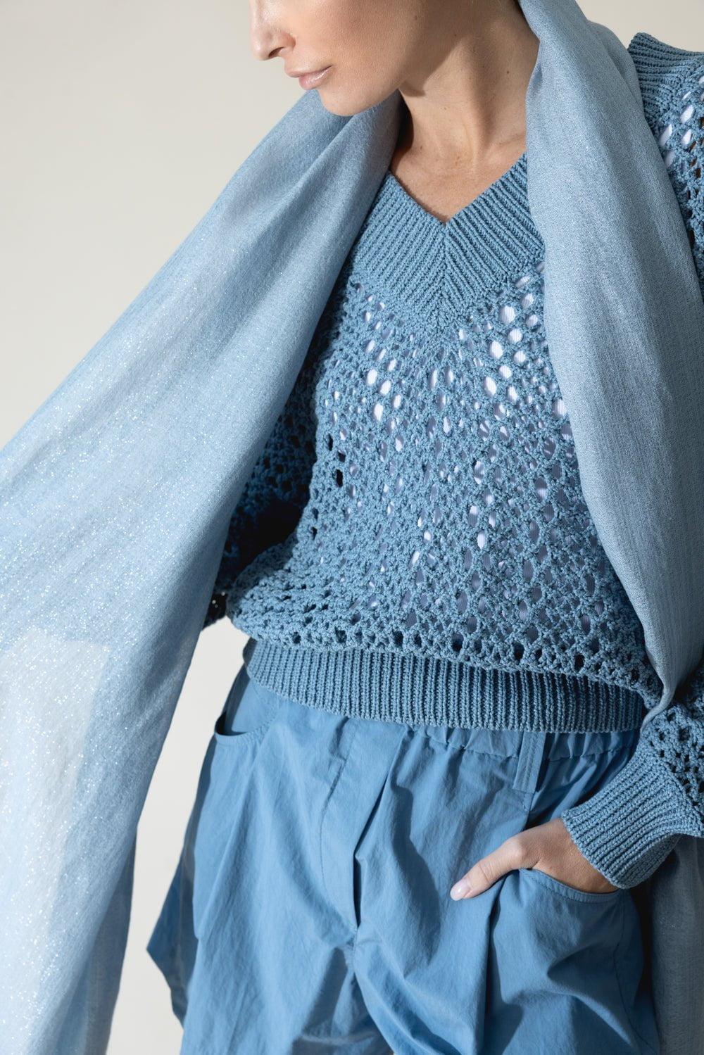 BRUNELLO CUCINELLI-Lurex Scarf - Light Blue-LT BLUE