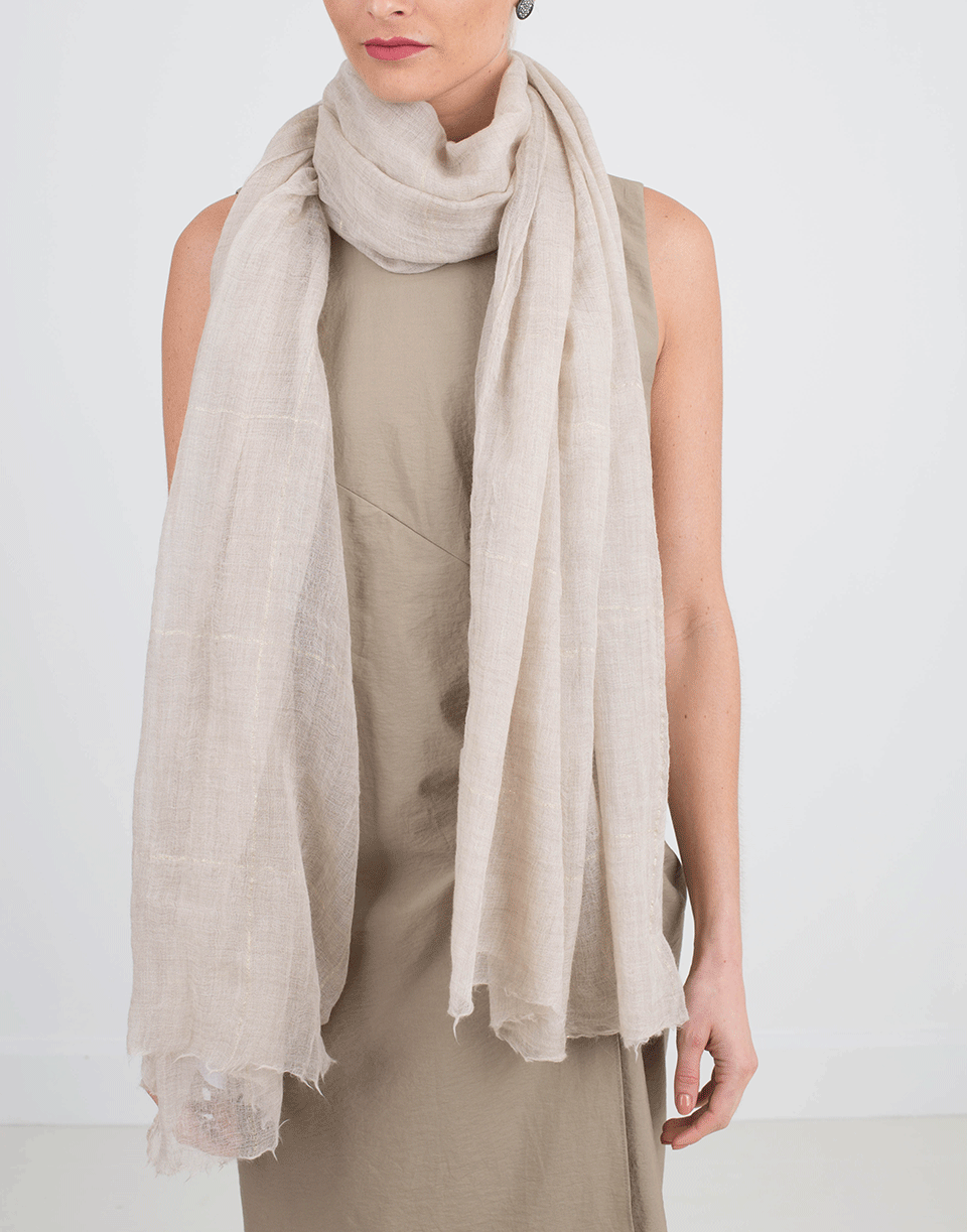 BRUNELLO CUCINELLI-Boiled Cashmere Windowpane Scarf-MARBLE