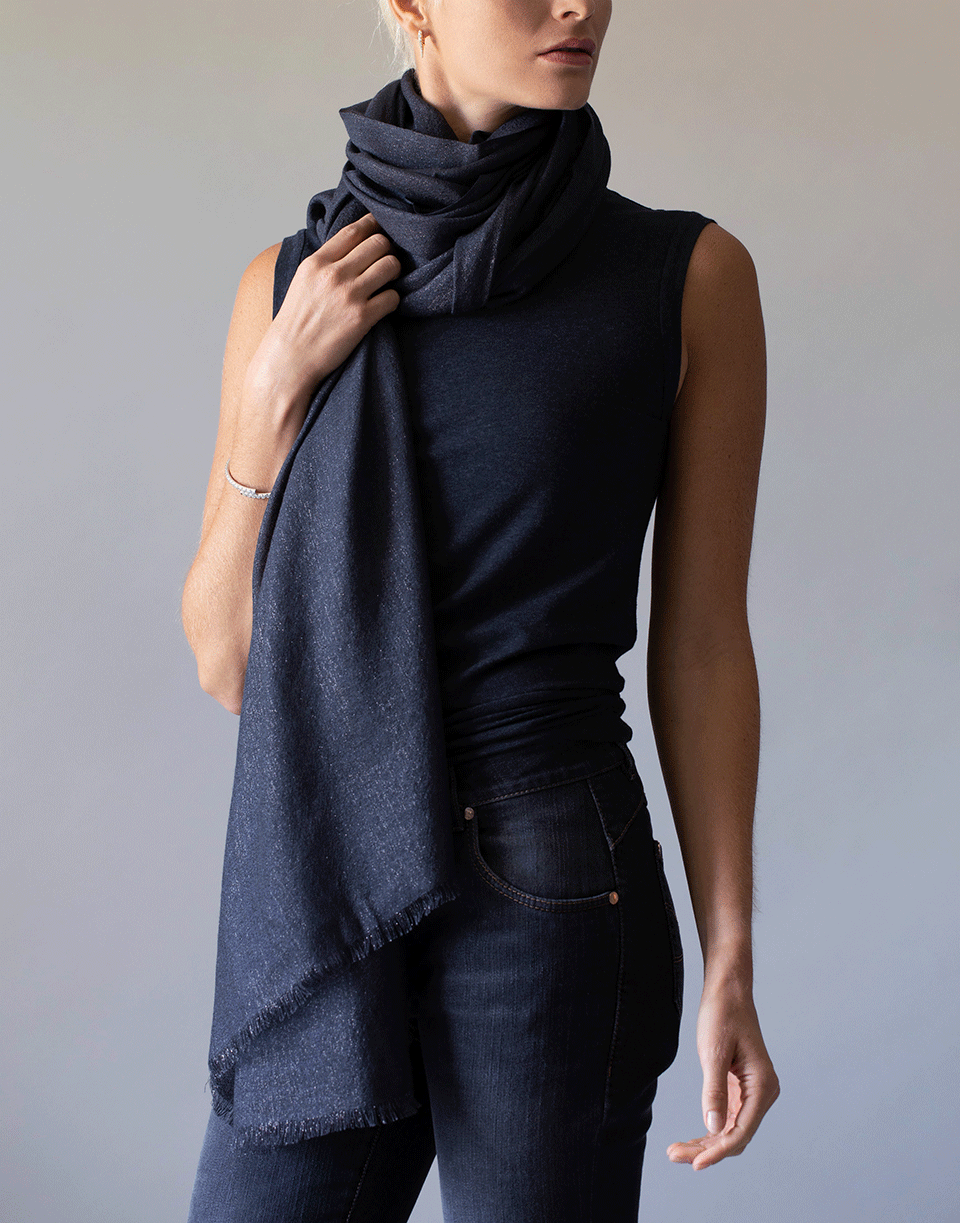 BRUNELLO CUCINELLI-Midnight Cashmere Silk and Paillette Scarf-MIDNIGHT