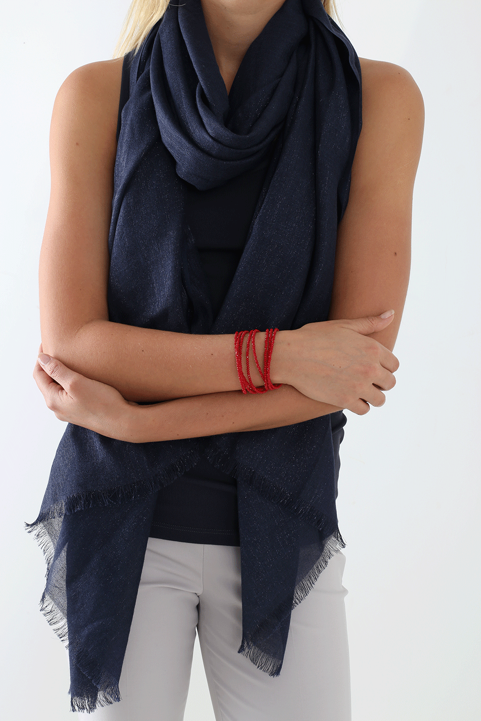 BRUNELLO CUCINELLI-Lurex Cashmere Scarf-NAVY