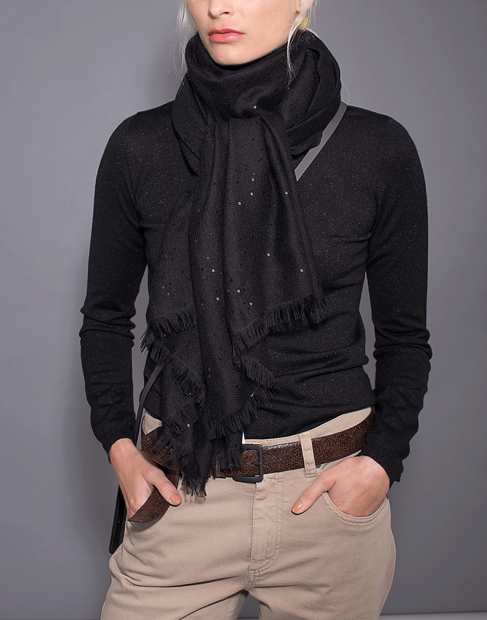 BRUNELLO CUCINELLI-Cashmere Silk Paillette Scarf-NERO