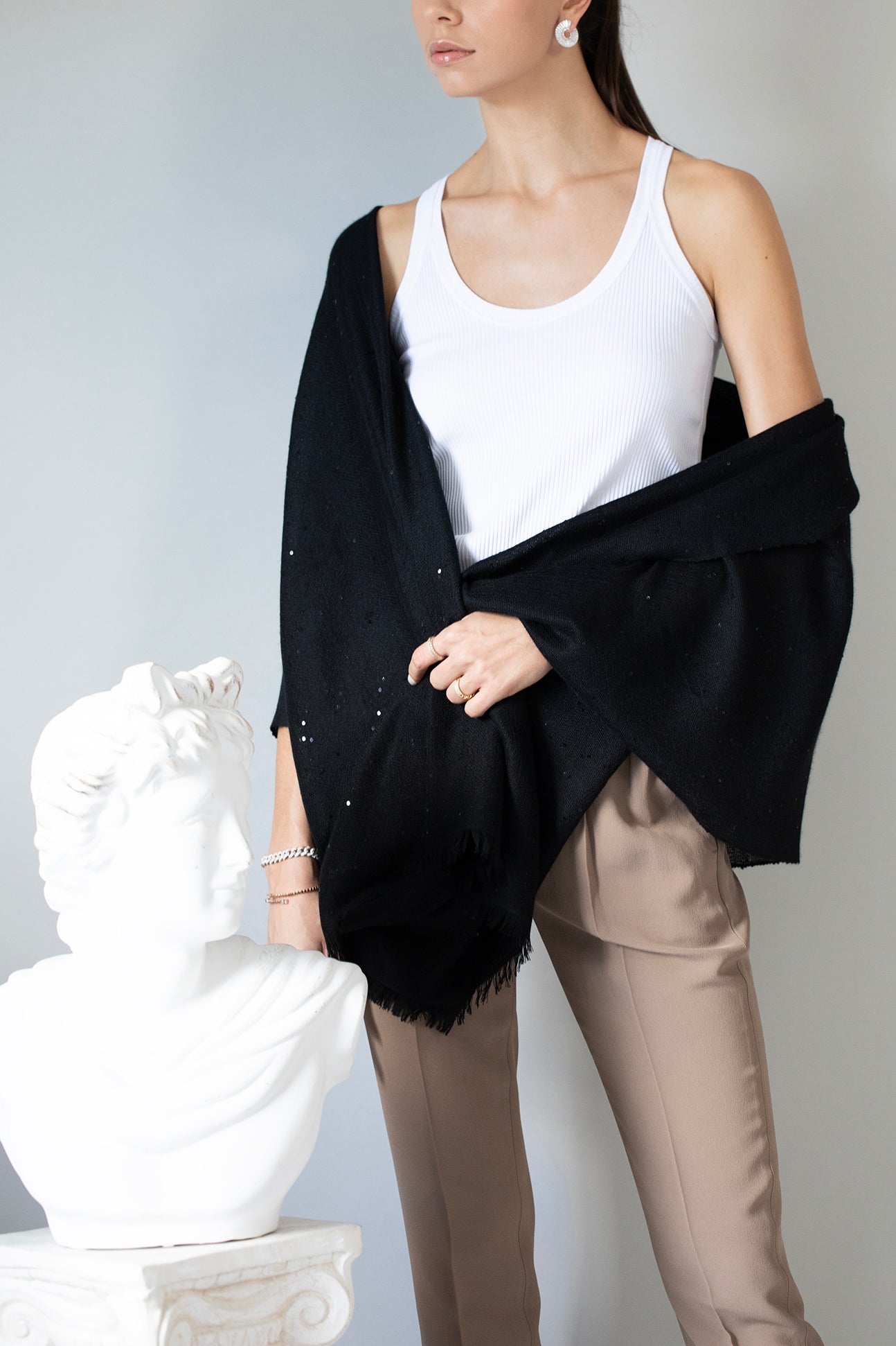 BRUNELLO CUCINELLI-Paillette Scarf-NERO