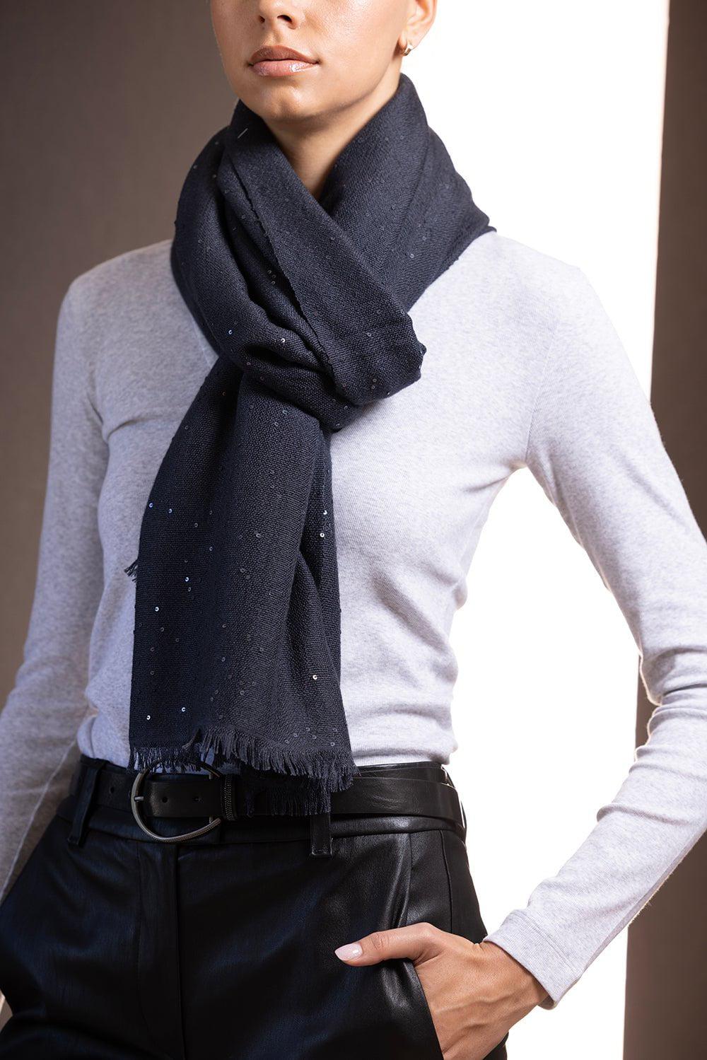 BRUNELLO CUCINELLI-Silk Paillette Scarf - Nightsky-NIGHTSKY