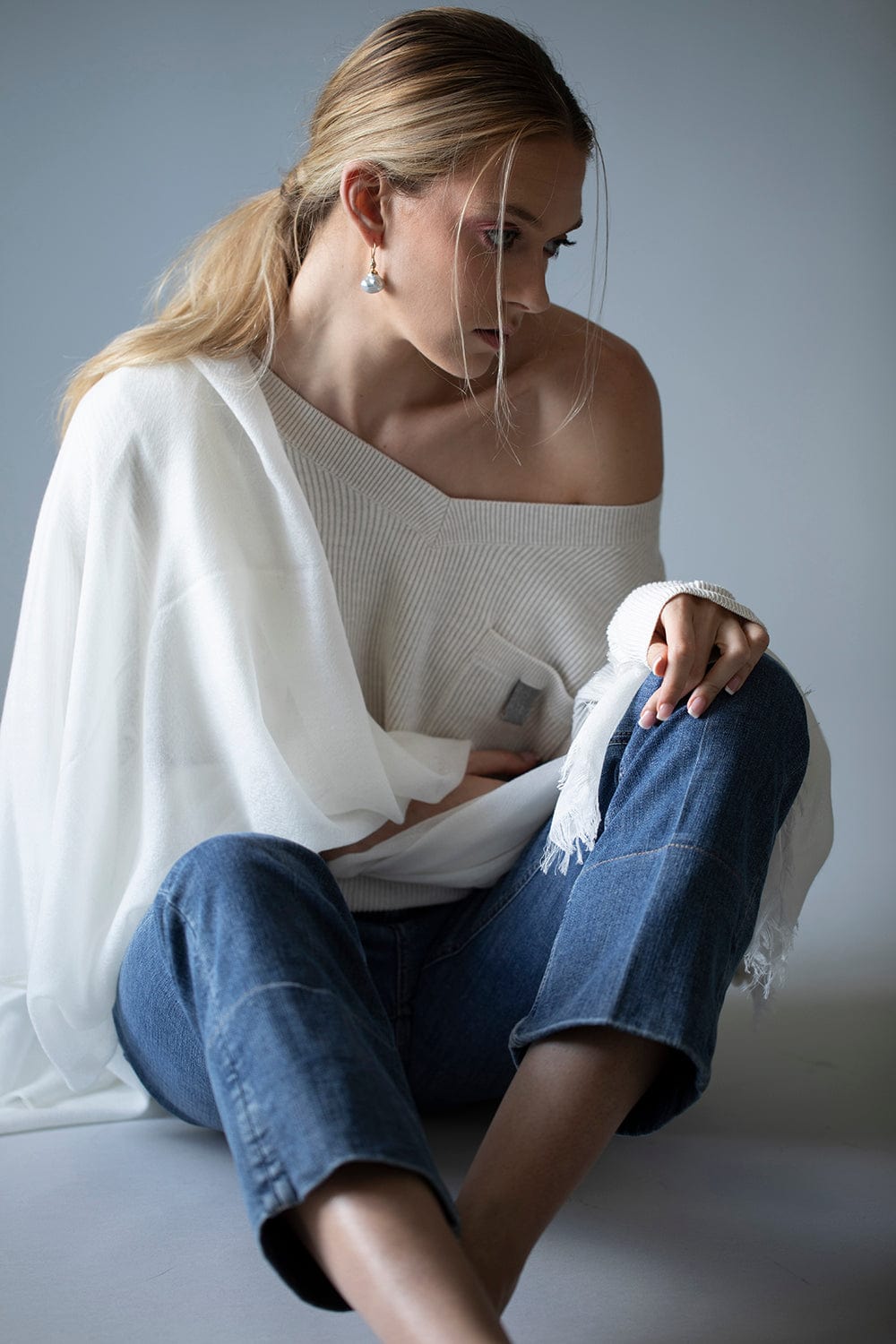 BRUNELLO CUCINELLI-Cashmere Silk Fringe Scarf - Panama-PANAMA