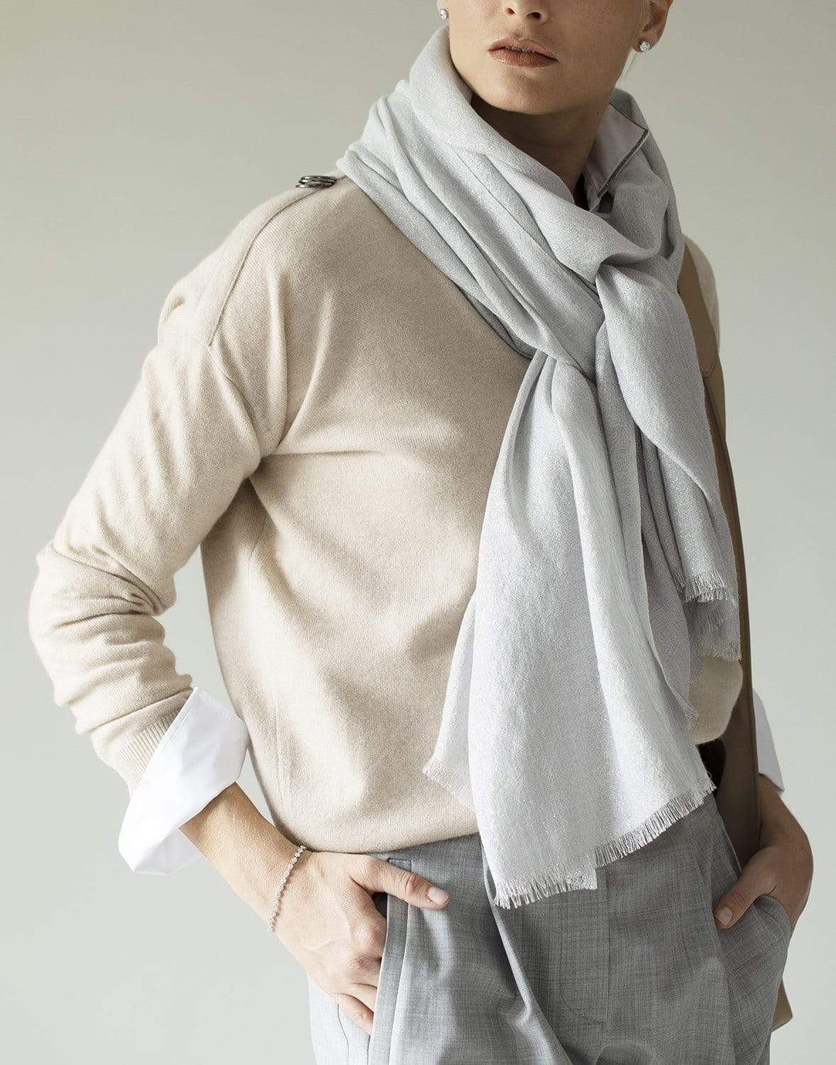 BRUNELLO CUCINELLI-Cashmere Lurex Scarf-PEARL