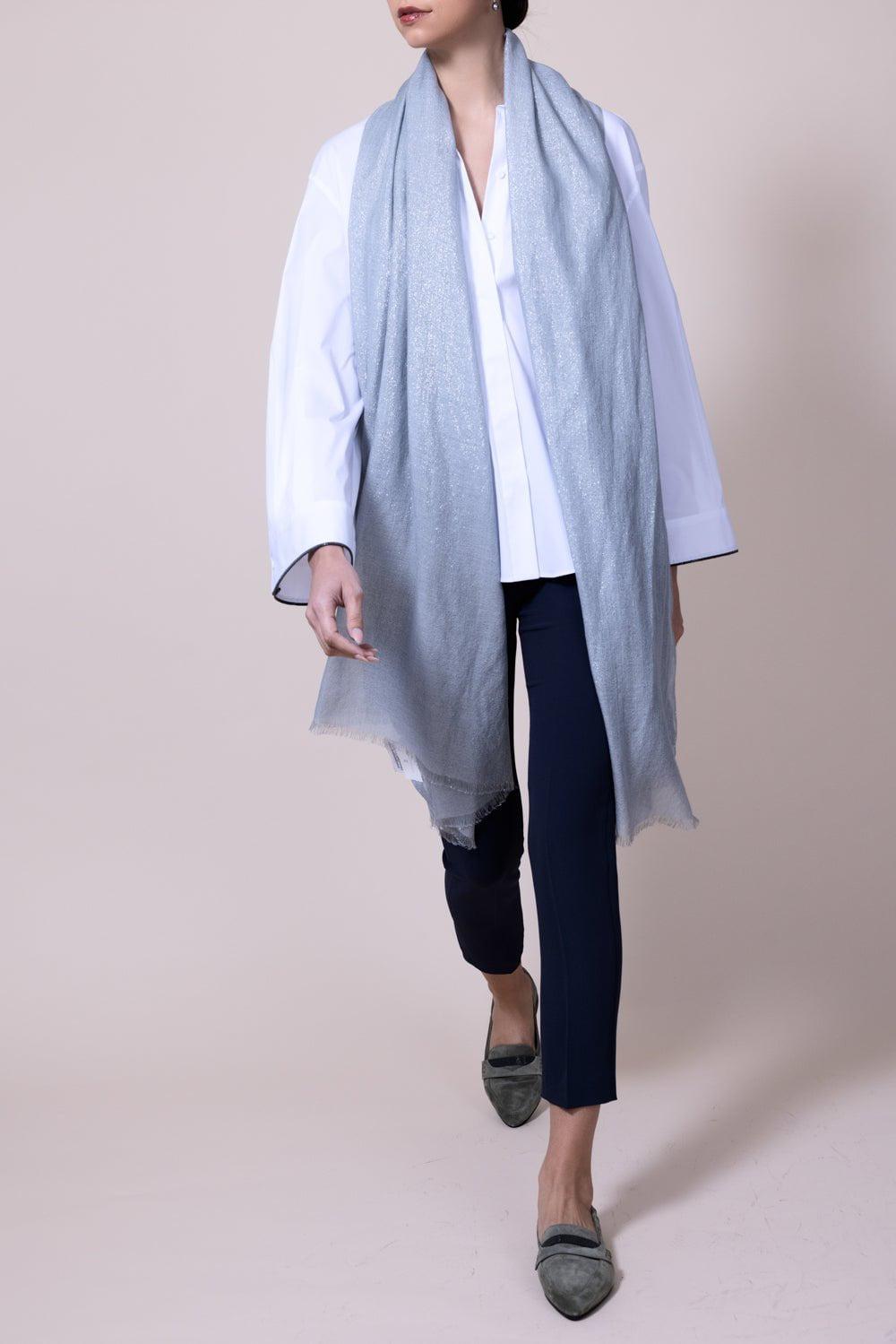 BRUNELLO CUCINELLI-Cashmere Silk Lurex Scarf - Peltro-PELTRO