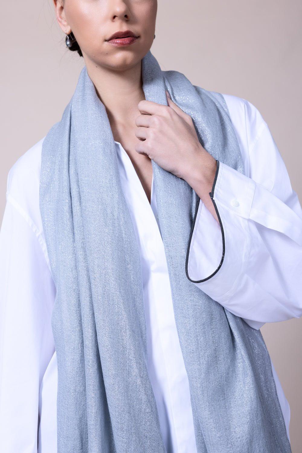 BRUNELLO CUCINELLI-Cashmere Silk Lurex Scarf - Peltro-PELTRO