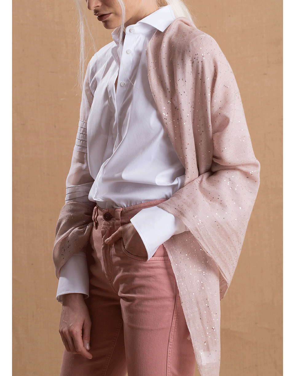 BRUNELLO CUCINELLI-Pink Powder Cashmere Blend Scarf-PINKPWDR