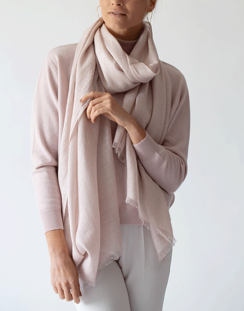 BRUNELLO CUCINELLI-Pastel Pink Cashmere Silk and Lurex Scarf-PSTLPINK