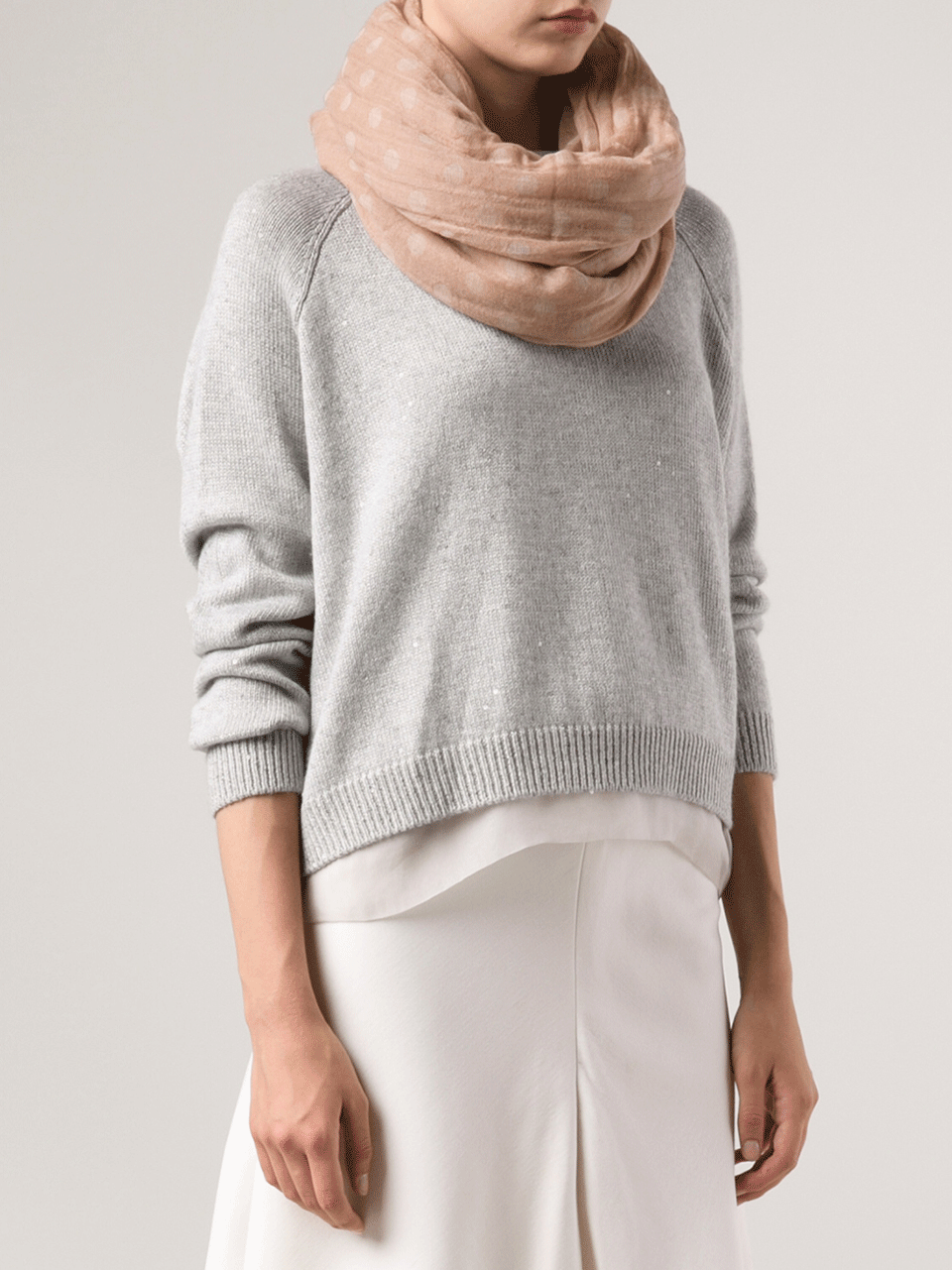 BRUNELLO CUCINELLI-Polka Dot Cashmere Scarf-ROSE