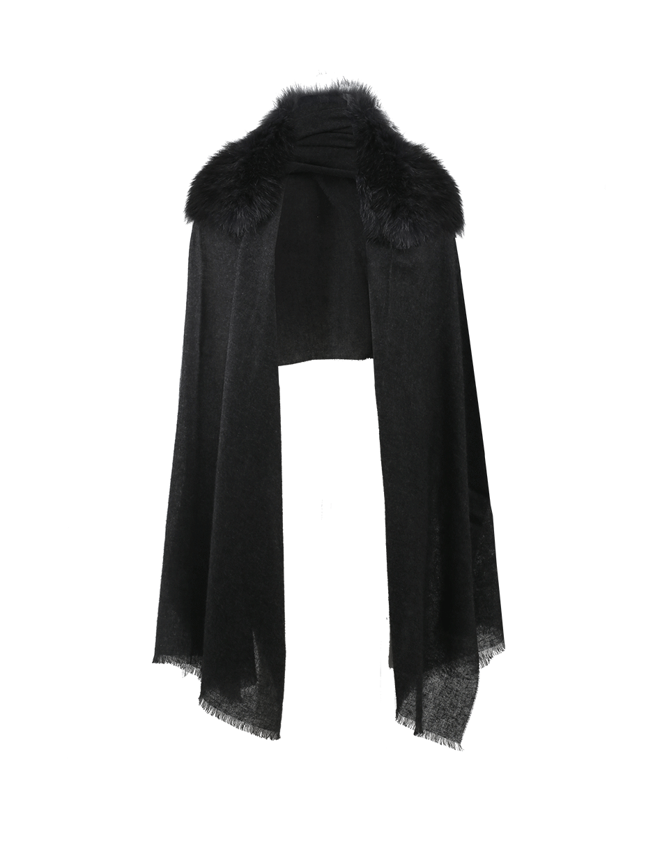 BRUNELLO CUCINELLI-Fox Fur Trim Scarf-VOL/BLUE