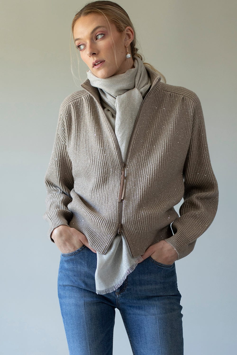 BRUNELLO CUCINELLI-Cashmere Silk Lurex Scarf - Warm White-WARM WHITE