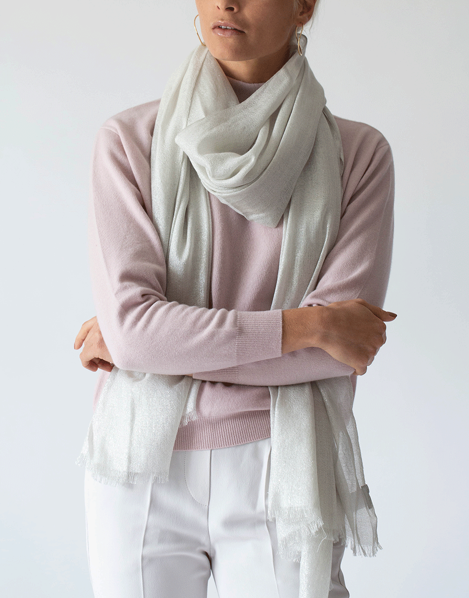BRUNELLO CUCINELLI-Warm White Cashmere and Silk Fringe Scarf-WARMWHT