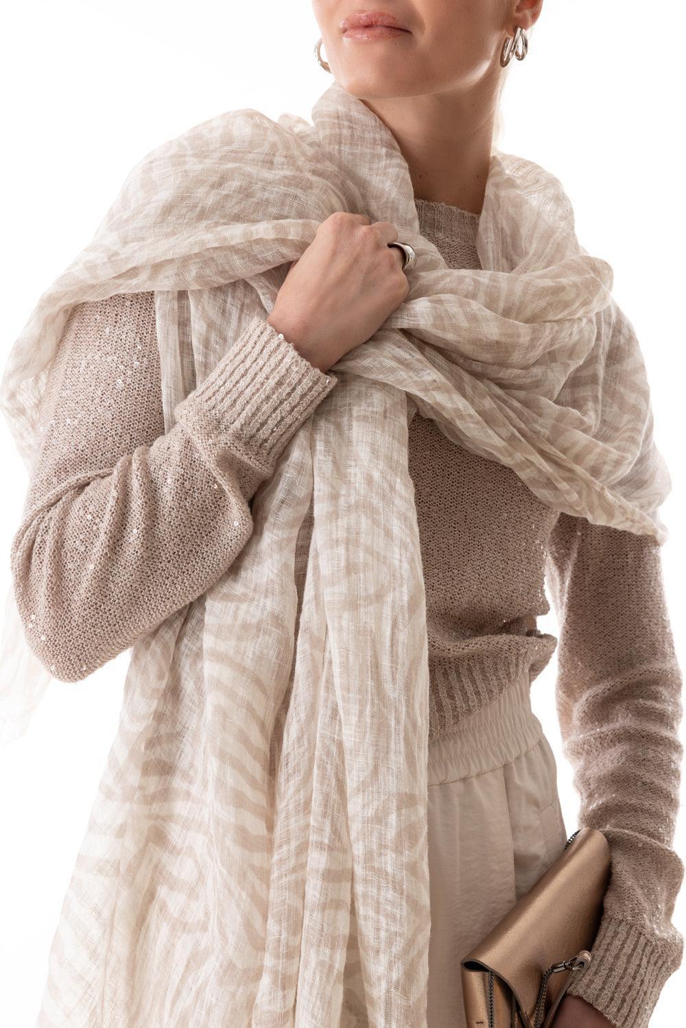 Abstract Scarf - Animalier Beige-WHT/BGE-O/S-ACCESSORIESCARVES-BRUNELLO CUCINELLI