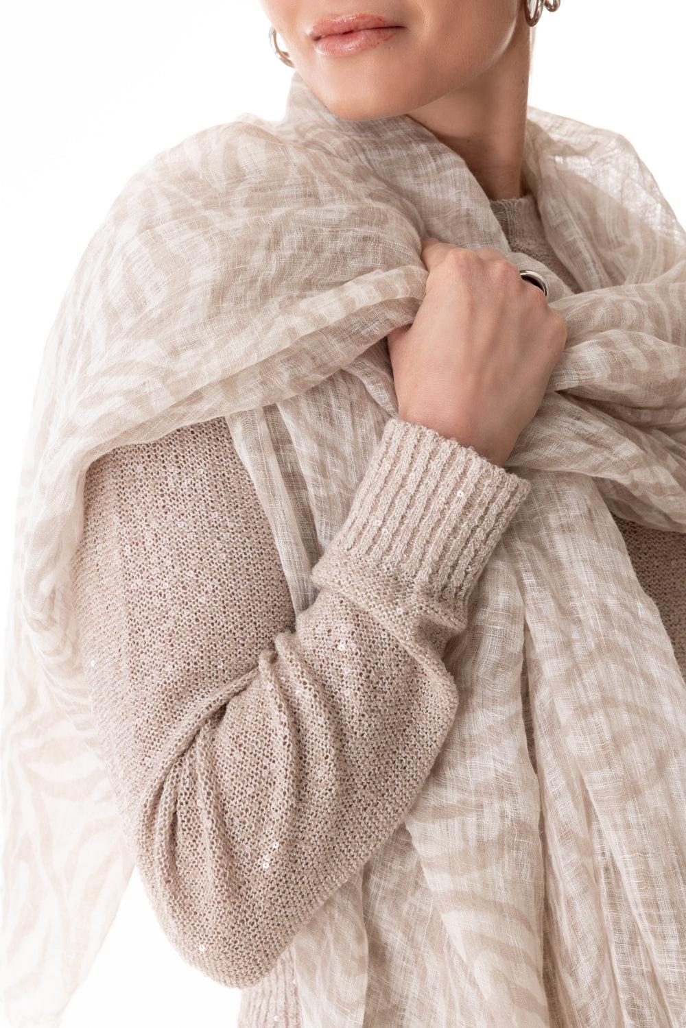 Abstract Scarf - Animalier Beige-WHT/BGE-O/S-ACCESSORIESCARVES-BRUNELLO CUCINELLI