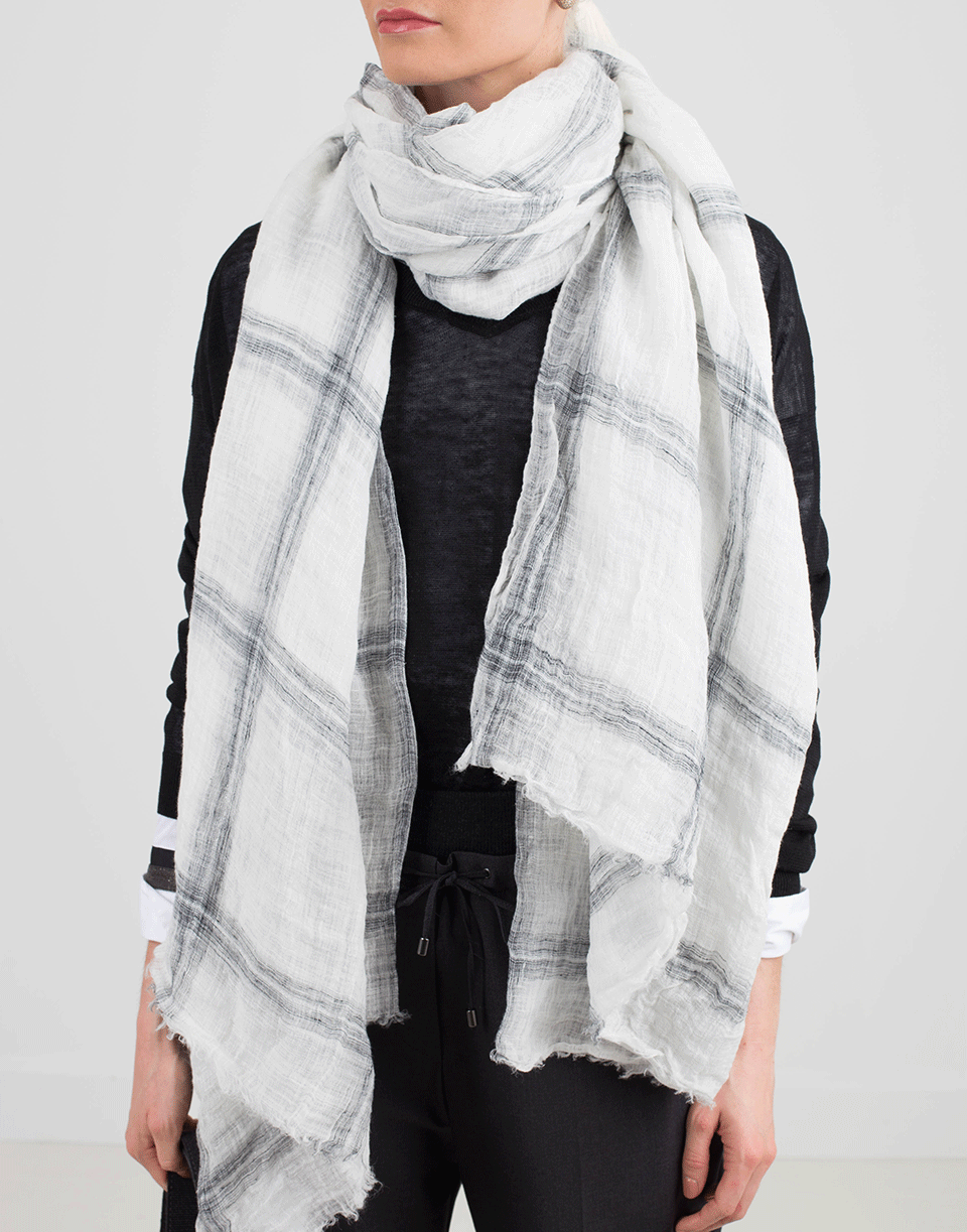 BRUNELLO CUCINELLI-Linen Lurex Madras Scarf-WHT/GRY