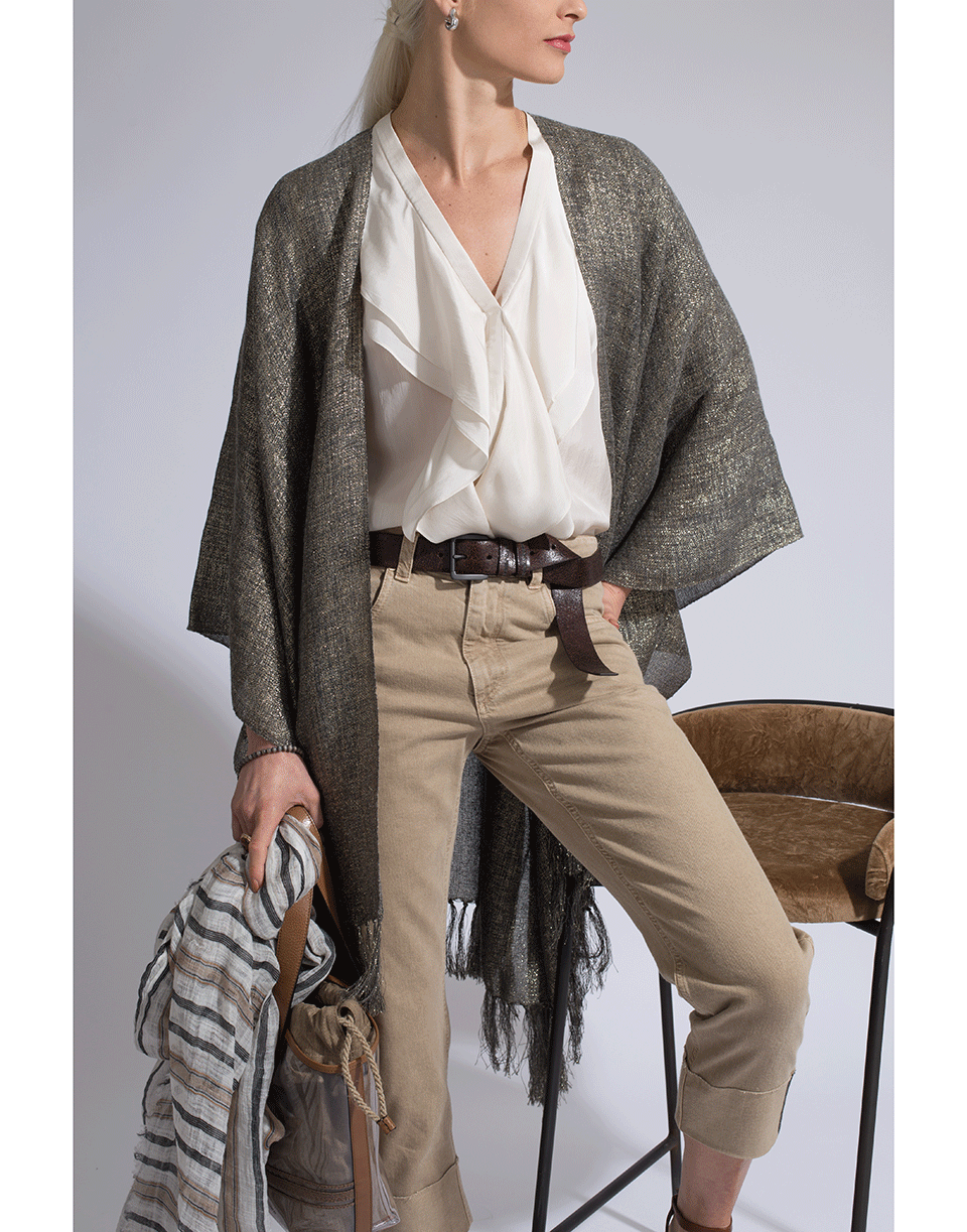 BRUNELLO CUCINELLI-Lurex Open Front Poncho-CHAR/GLD