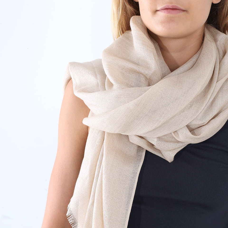 BRUNELLO CUCINELLI-Lurex Cashmere Scarf-HAZELNUT