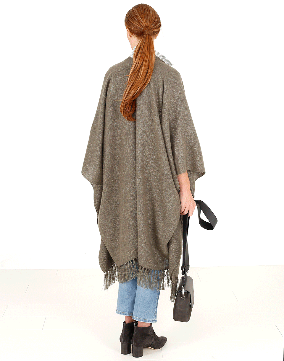 BRUNELLO CUCINELLI-Alpaca Metallic Fringe Poncho-MILITARY