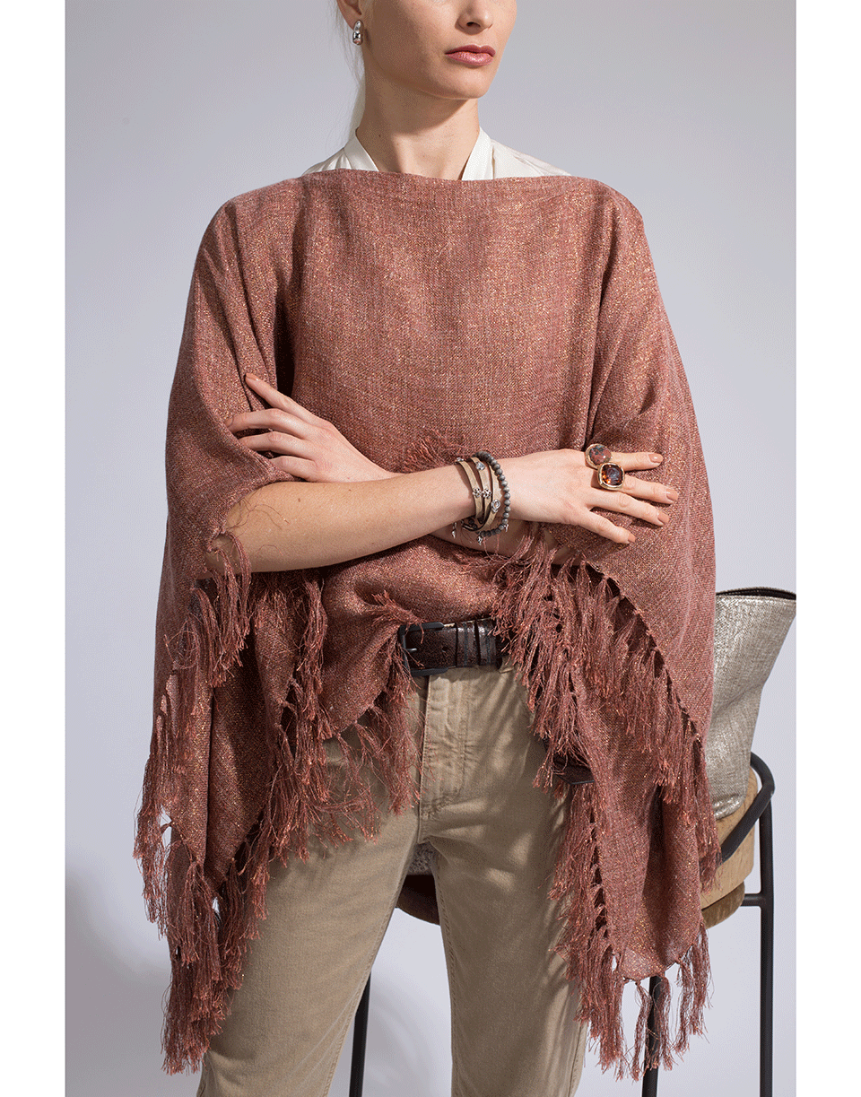 BRUNELLO CUCINELLI-Lurex Pullover Poncho-TURMERIC