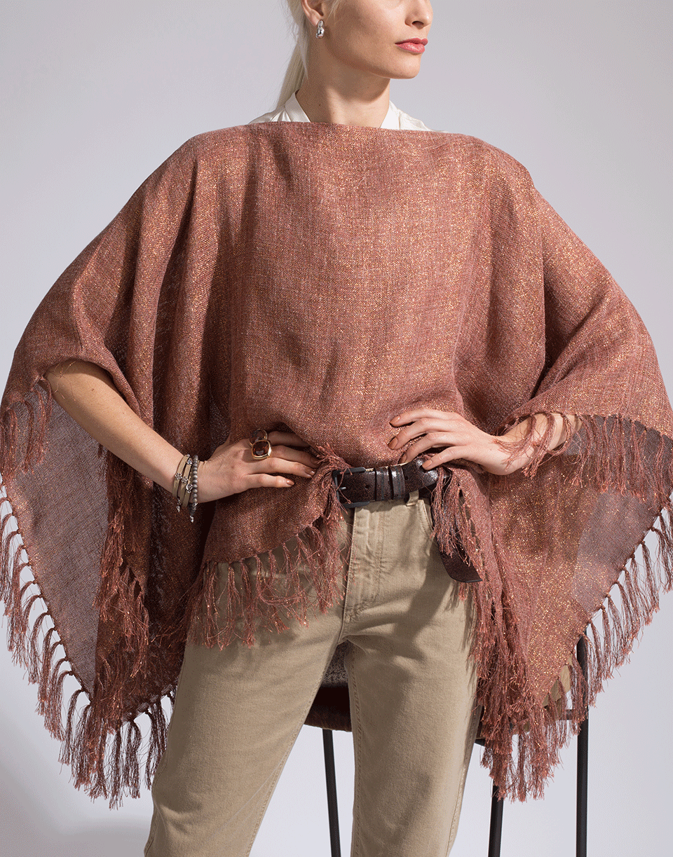 BRUNELLO CUCINELLI-Lurex Pullover Poncho-TURMERIC